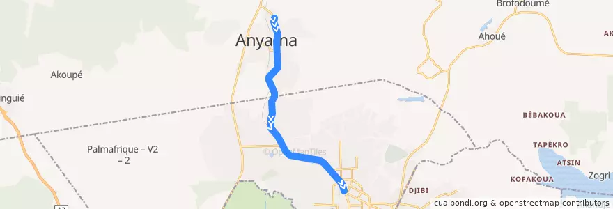 Mapa del recorrido bus 60 : Mairie d'Anyama → Mairie d'Abobo de la línea  en Abican.