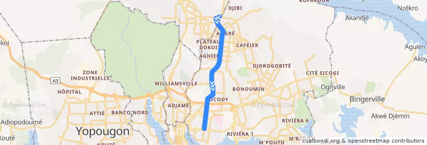 Mapa del recorrido bus 704 : Abobo Baoulé → Saint Jean de la línea  en Cocody.