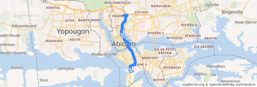 Mapa del recorrido bus 58 : Port de pêche → Adjamé Liberté de la línea  en Abidjan.