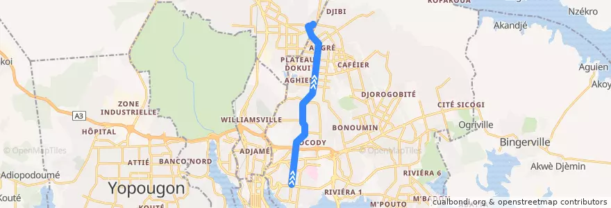 Mapa del recorrido bus 704 : Saint Jean → Abobo Baoulé de la línea  en Cocody.