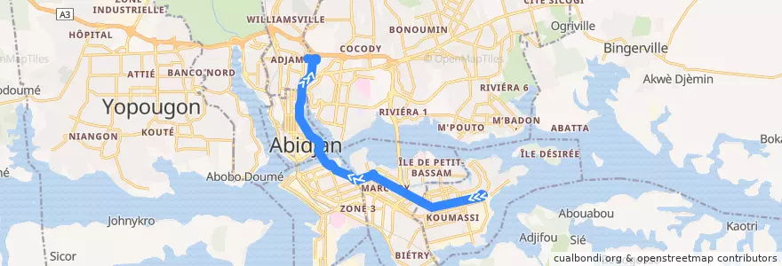 Mapa del recorrido bus 11 : Koumassi Mesano → Liberte Adjame de la línea  en Abidjan.