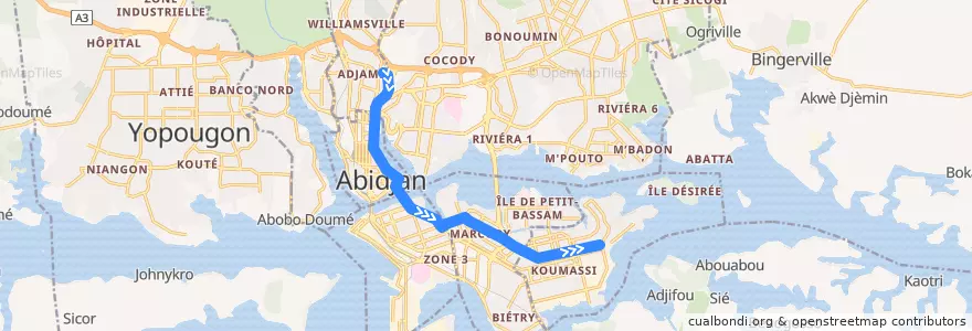 Mapa del recorrido bus 11 : Liberte Adjame → Koumassi Mesano de la línea  en Abidjan.
