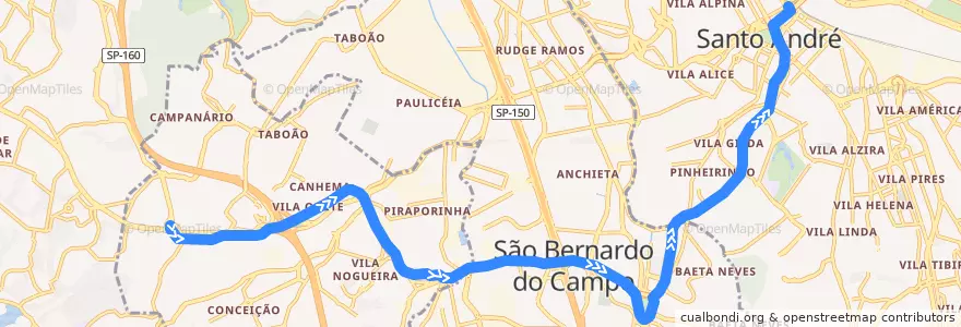 Mapa del recorrido Diadema - Santo André Oeste de la línea  en Região Metropolitana de São Paulo.
