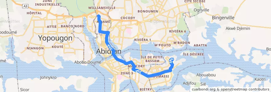 Mapa del recorrido bus 92 : Gare Koumassi → Gare Nord de la línea  en Abiyán.
