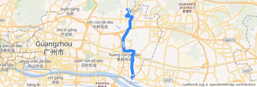Mapa del recorrido 903路[天河智慧城核心区(高唐)总站-地铁三溪站总站 de la línea  en Tianhe District.
