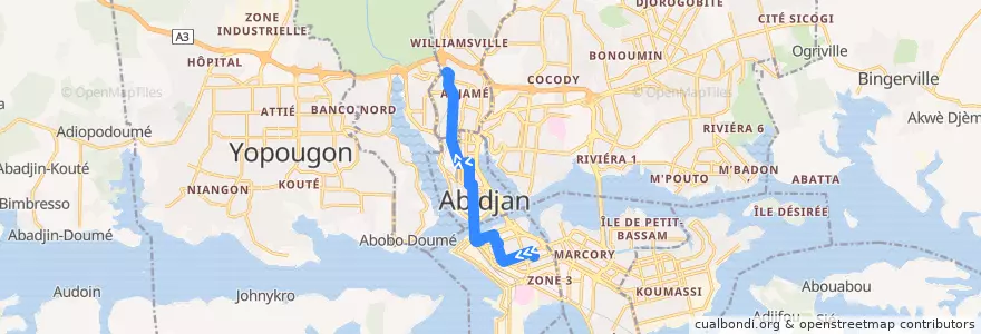 Mapa del recorrido bus 22 : Entente Treichville → Gare Nord de la línea  en Abidjan.