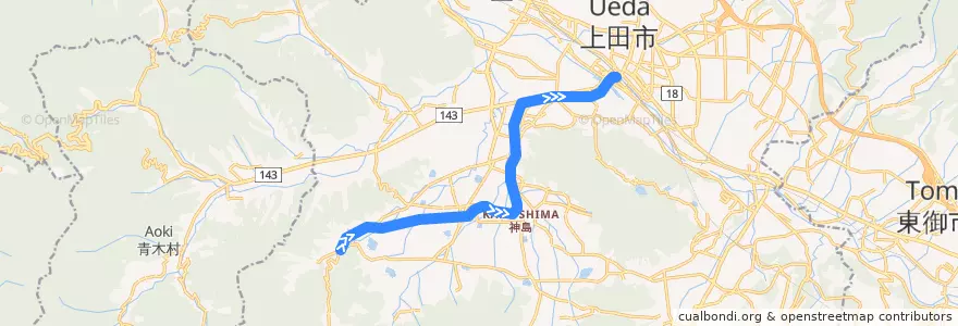 Mapa del recorrido 上田電鉄別所線（上り） de la línea  en Ueda.
