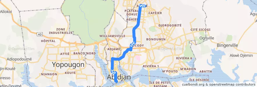 Mapa del recorrido bus 82 : Angré → Gare Sud de la línea  en Abidjan.