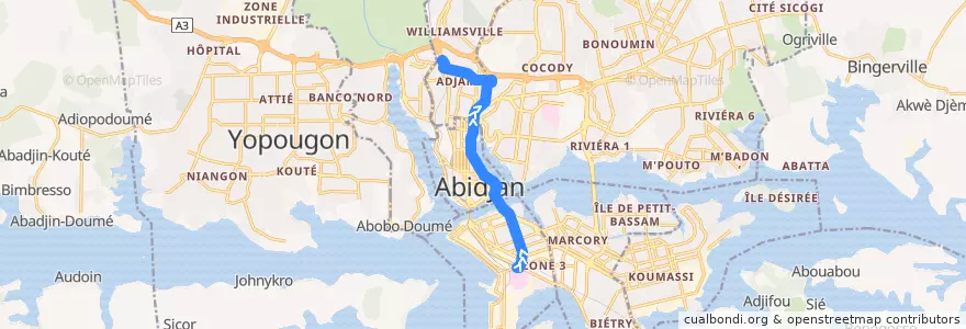Mapa del recorrido bus 59 : CHU Treichville → Gare Nord de la línea  en Abidjan.