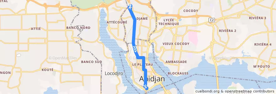 Mapa del recorrido bus 10 : Gare nord → Gare Sud de la línea  en Abidjan.