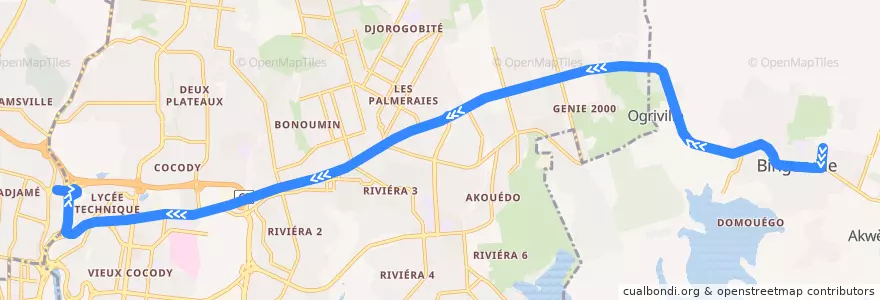 Mapa del recorrido bus 610 : Bingervile → Adjamé Liberté de la línea  en Abidjan.