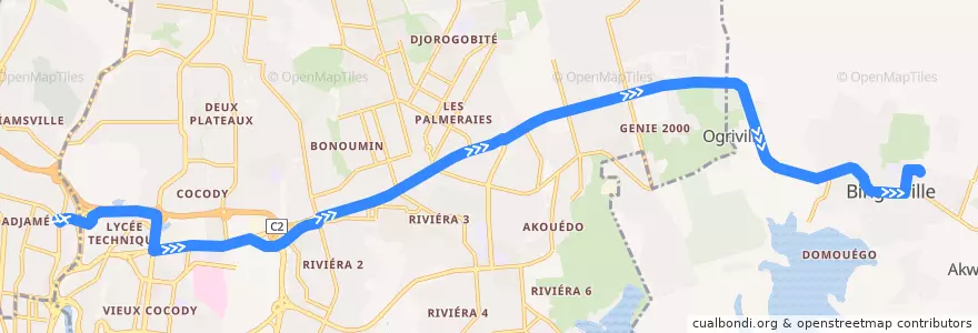 Mapa del recorrido bus 610 : Adjamé Liberté → Bingerville de la línea  en أبيدجان.