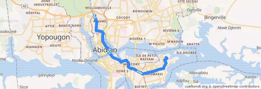 Mapa del recorrido bus 92 : Gare Nord → Gare Koumassi de la línea  en Abiyán.