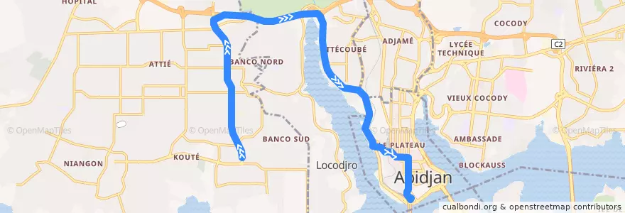 Mapa del recorrido bus 209 : Gandhi → Gare Sud de la línea  en Abidjan.
