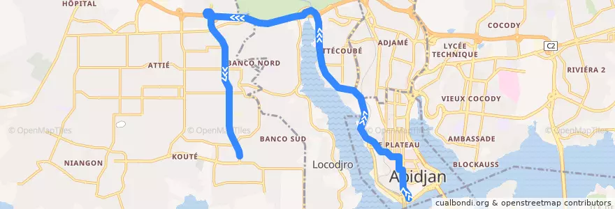 Mapa del recorrido bus 209 : Gare Sud → Gandhi de la línea  en Abidjan.