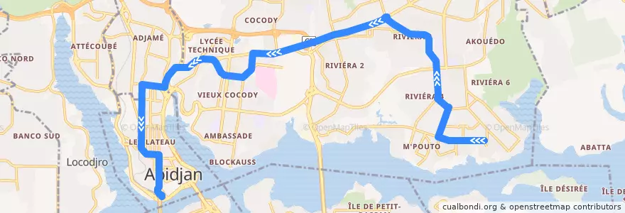 Mapa del recorrido bus 28 : M'pouto - CIAD → Gare Sud de la línea  en Abidjan.