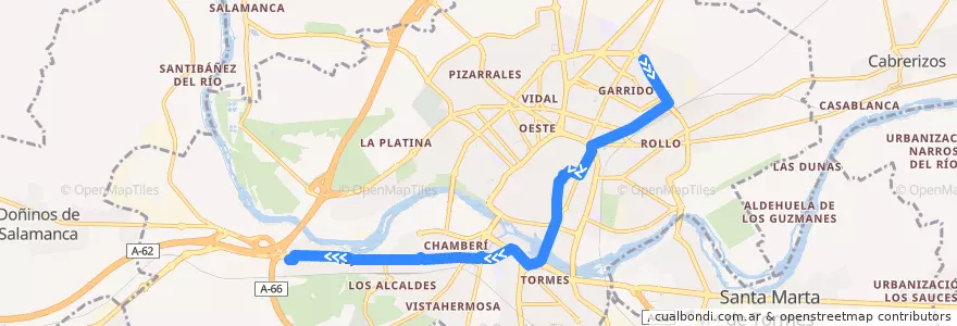 Mapa del recorrido 1. Los Cipreses → Buenos Aires de la línea  en Salamanca.