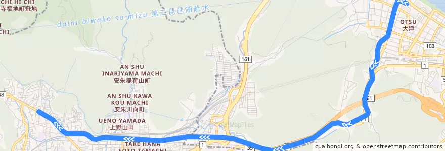Mapa del recorrido 京阪電気鉄道京津線 de la línea  en اليابان.