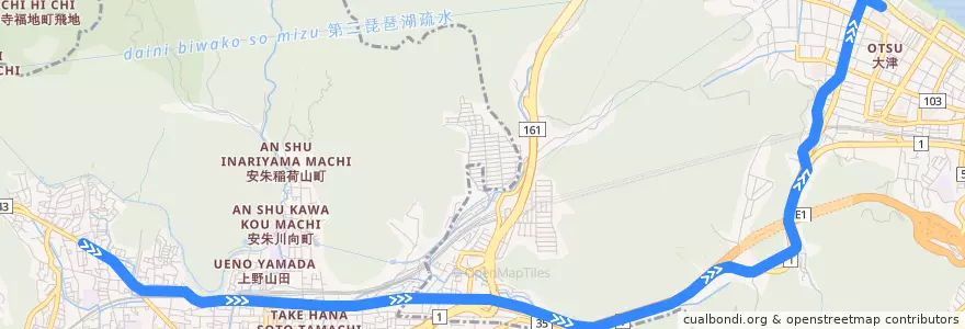 Mapa del recorrido 京阪電気鉄道京津線 de la línea  en اليابان.