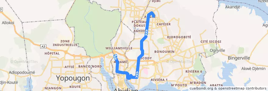 Mapa del recorrido bus 81 : Gare Nord → Angré de la línea  en Abidjan.