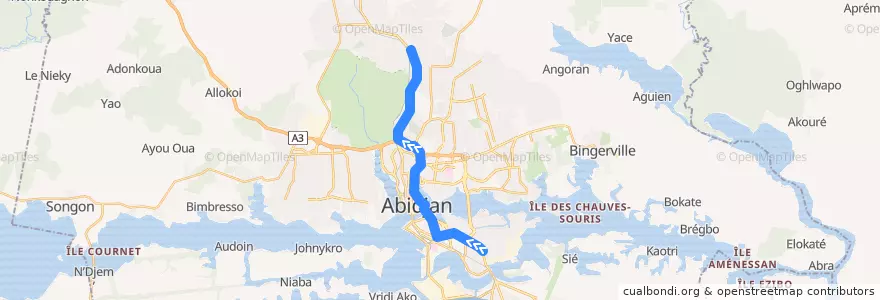Mapa del recorrido bus 713 : Grand carrefour Koumassi → Gendarmerie Abobo de la línea  en アビジャン.