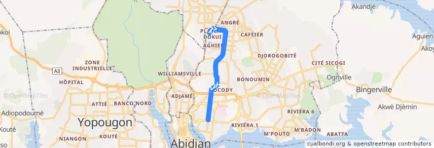 Mapa del recorrido bus 704 : Dokoui → Saint Jean de la línea  en Cocody.