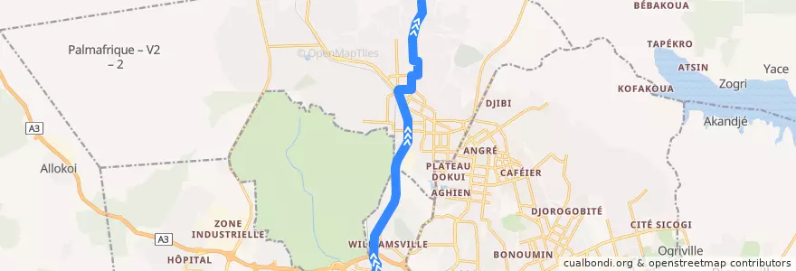 Mapa del recorrido bus 08 : Gare Nord → Abobo Akeikoi Village de la línea  en Abidjan.