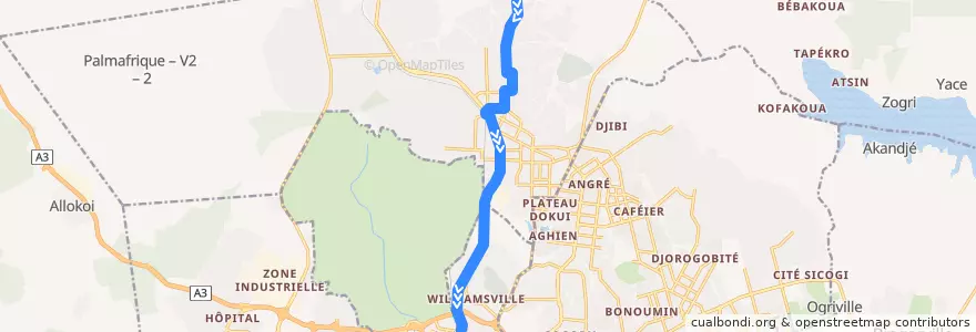 Mapa del recorrido bus 08 : Abobo Akeikoi Village → Gare Nord de la línea  en Abidjan.