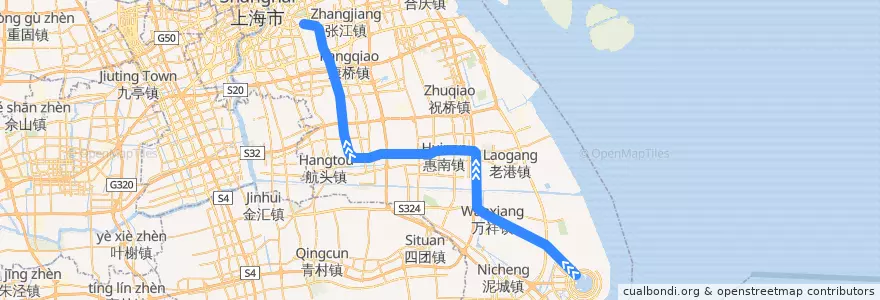 Mapa del recorrido Metro 16号线: 大站，滴水湖 → 龙阳路 de la línea  en Pudong.
