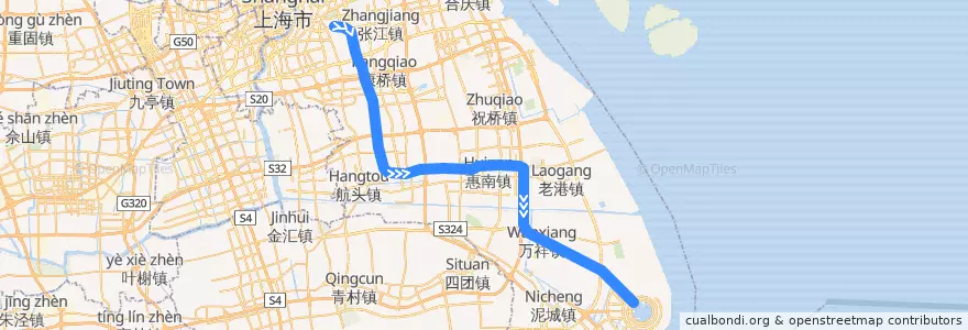 Mapa del recorrido Metro 16号线: 大站，龙阳路 → 滴水湖 de la línea  en Pudong.