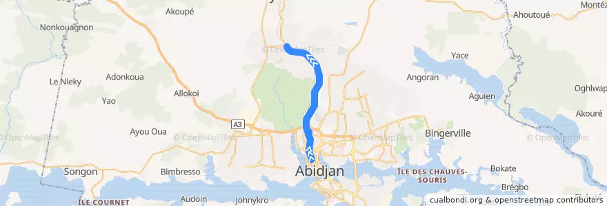 Mapa del recorrido bus 76 : Cité Administrative → PK 18 (Abobo) de la línea  en Abican.