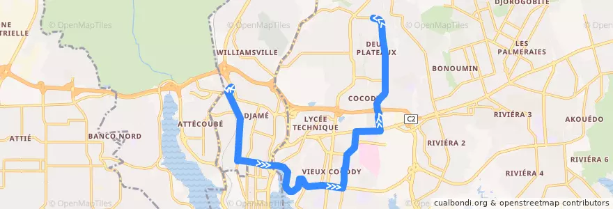 Mapa del recorrido bus 35 : Gare Nord → Cocody Gobelet de la línea  en Abidjan.