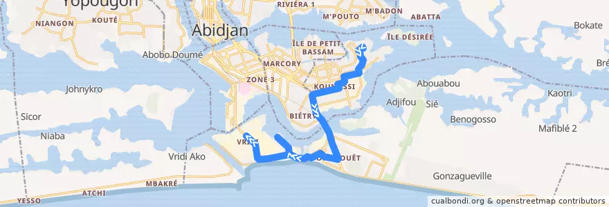 Mapa del recorrido bus 24 : Lycée municipal de Koumassi → cpma Vridi de la línea  en Abidjan.