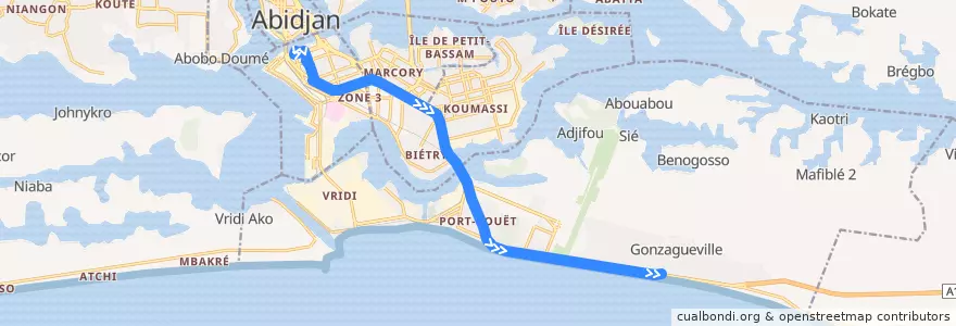 Mapa del recorrido bus 67 : Marché de Treichville → Gonzagueville de la línea  en Abidjan.