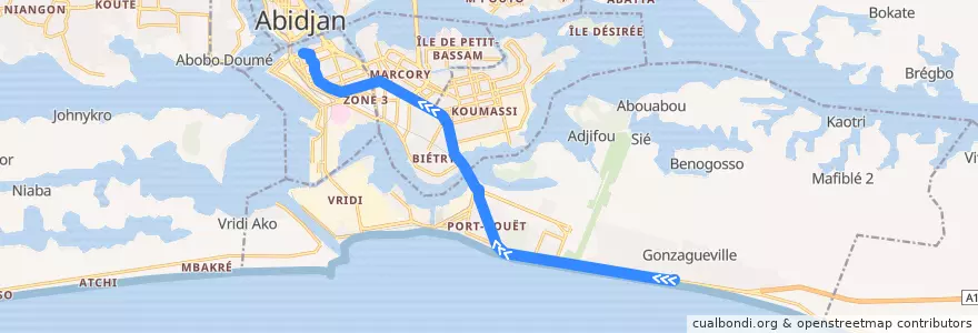 Mapa del recorrido bus 67 : Gonzagueville → Marché de Treichville de la línea  en Abiyán.