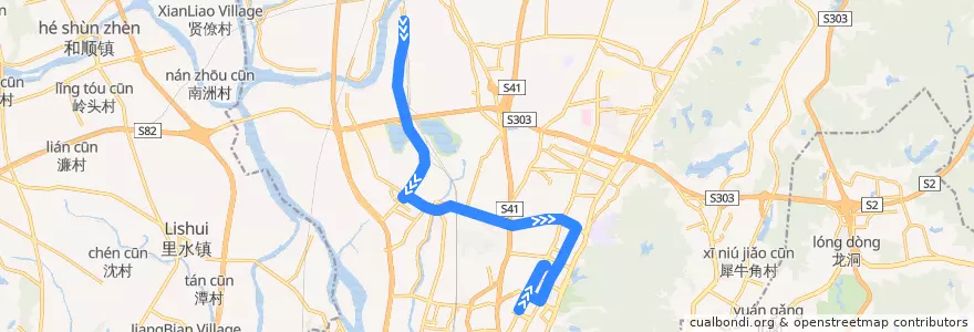 Mapa del recorrido 929路(龙湖工业区总站-白云文化广场总站) de la línea  en Baiyun District.