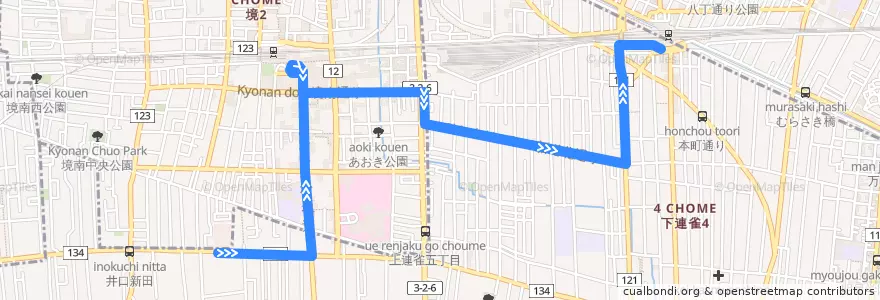 Mapa del recorrido Bus 鷹57 武蔵境営業所->三鷹駅 de la línea  en Tokyo.