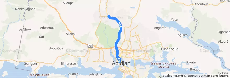 Mapa del recorrido bus 201 : Hotel de Ville → PK 18 (Abobo) de la línea  en Abican.