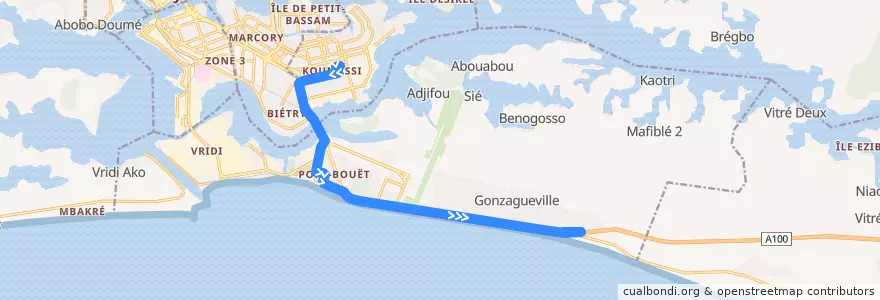 Mapa del recorrido bus 68 : Gare Koumassi → Anani de la línea  en Abidjan.