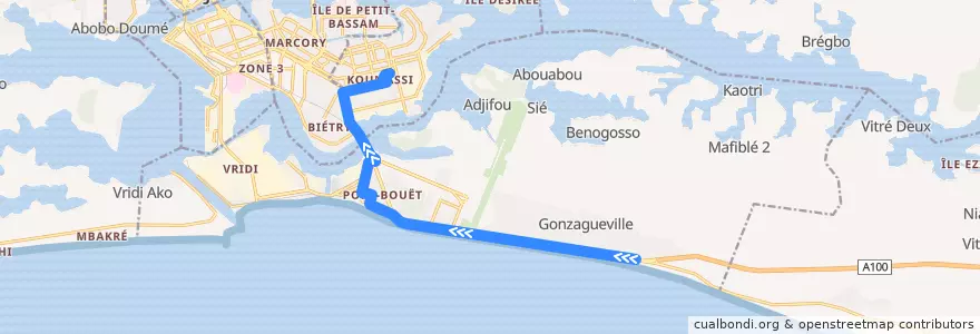 Mapa del recorrido bus 68 : Anani → Gare Koumassi de la línea  en Абиджан.
