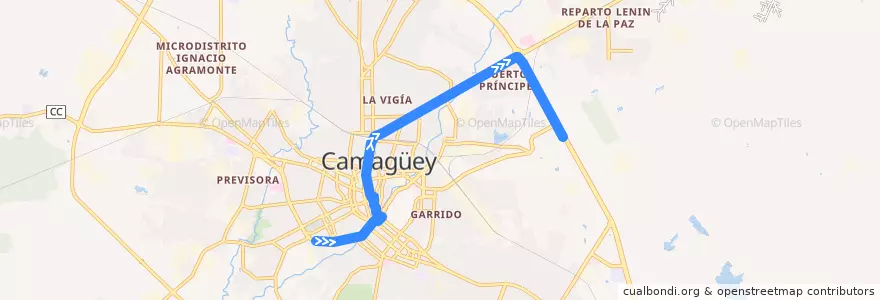 Mapa del recorrido Ruta 9 Froilán Quirós - Universidad de la línea  en Ciudad de Camagüey.
