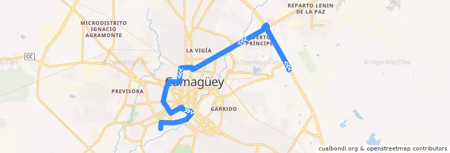 Mapa del recorrido ruta 9 Universidad - Froilán Quirós de la línea  en Ciudad de Camagüey.