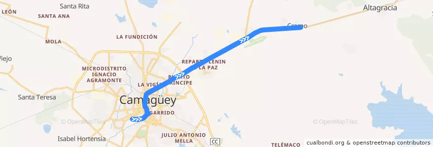Mapa del recorrido Ruta 206 Froilán Quirós - Cromo de la línea  en Ciudad de Camagüey.