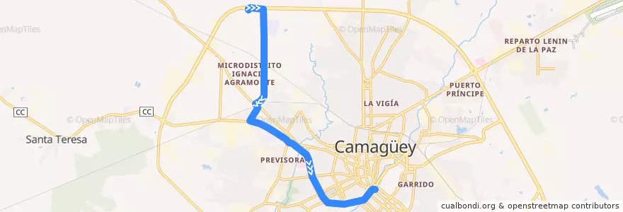 Mapa del recorrido Ruta 36 Planta Mecanica => Casino de la línea  en Ciudad de Camagüey.