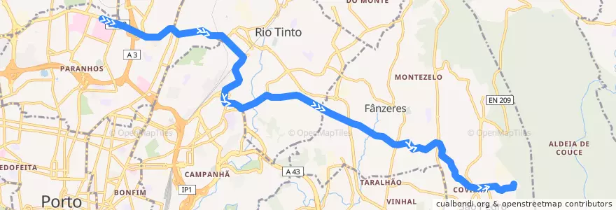 Mapa del recorrido 804: Hospital S. João => S. Pedro da Cova de la línea  en Área Metropolitana do Porto.