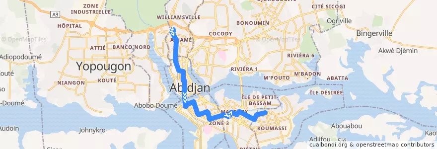Mapa del recorrido bus 03 : Gare Nord → Marcory Anoumabo Aliodan de la línea  en Abidjan.