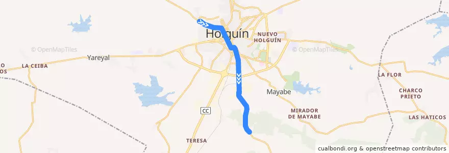 Mapa del recorrido Holguin 207 Capitan Urbino - Cuba Si de la línea  en Holguín.