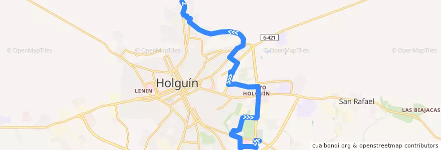 Mapa del recorrido Holguin A2 - Cementerio Mayabe- Alcides Pino de la línea  en Holguín.