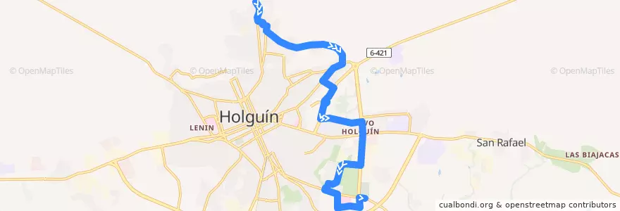 Mapa del recorrido Holguin A2 Alcides Pino - Cementerio Mayabe de la línea  en Holguín.