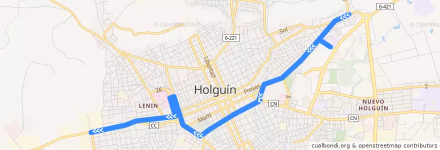 Mapa del recorrido Holguín A9 Piedra Blanca - Ciudad Jardín de la línea  en Holguín.